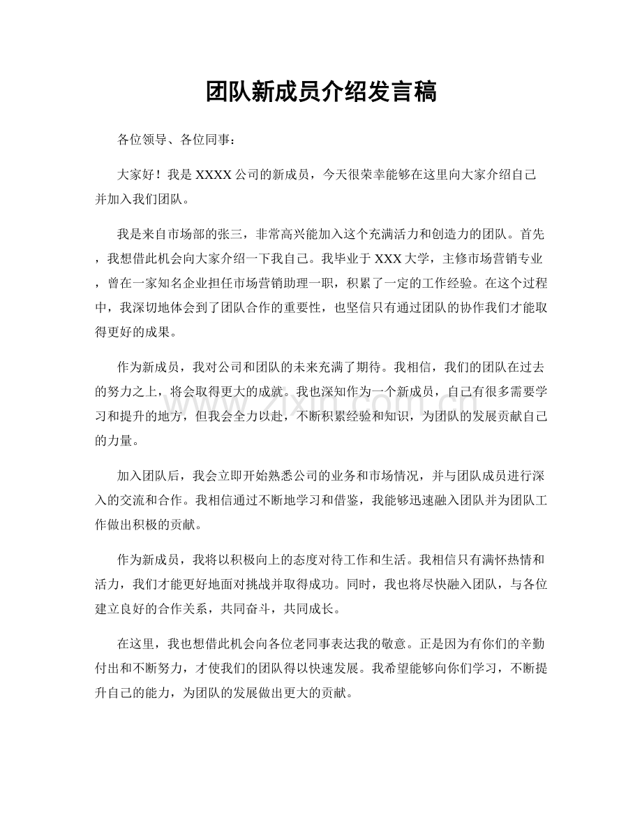 团队新成员介绍发言稿.docx_第1页