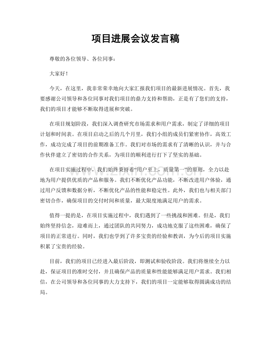 项目进展会议发言稿.docx_第1页