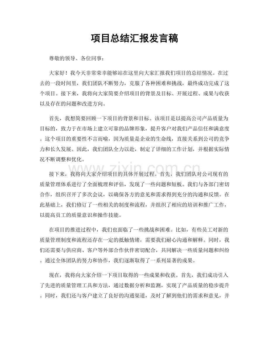 项目总结汇报发言稿.docx_第1页