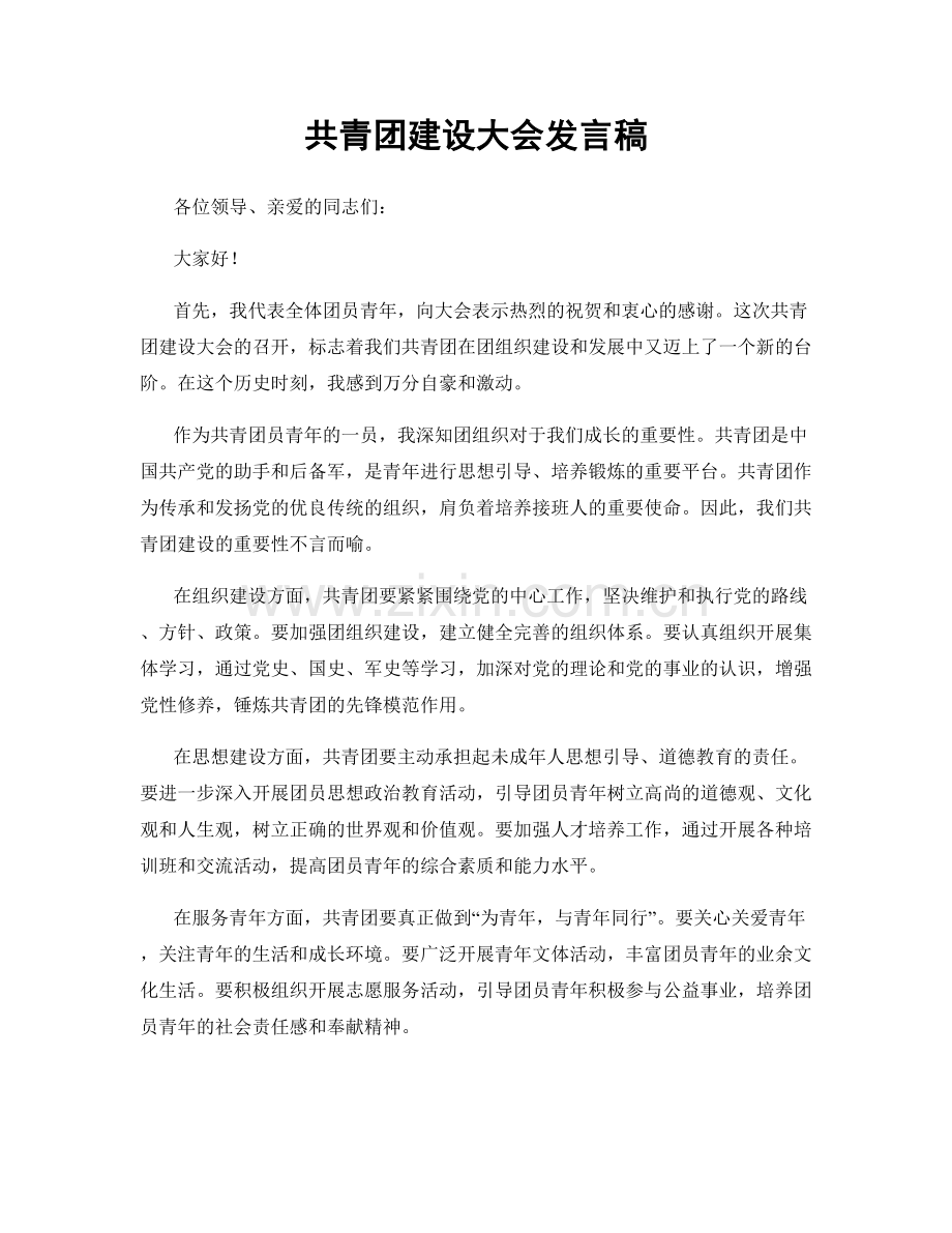 共青团建设大会发言稿.docx_第1页