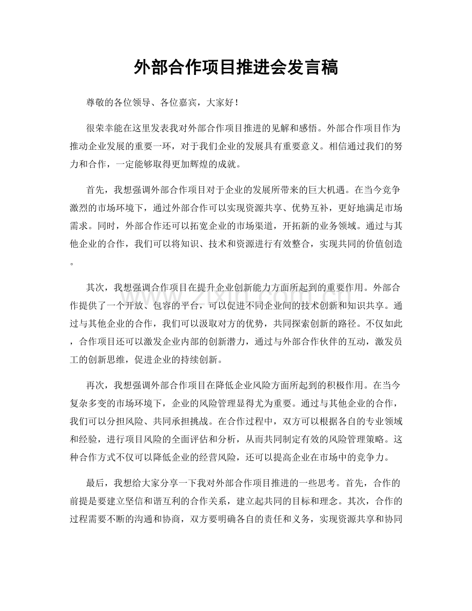 外部合作项目推进会发言稿.docx_第1页