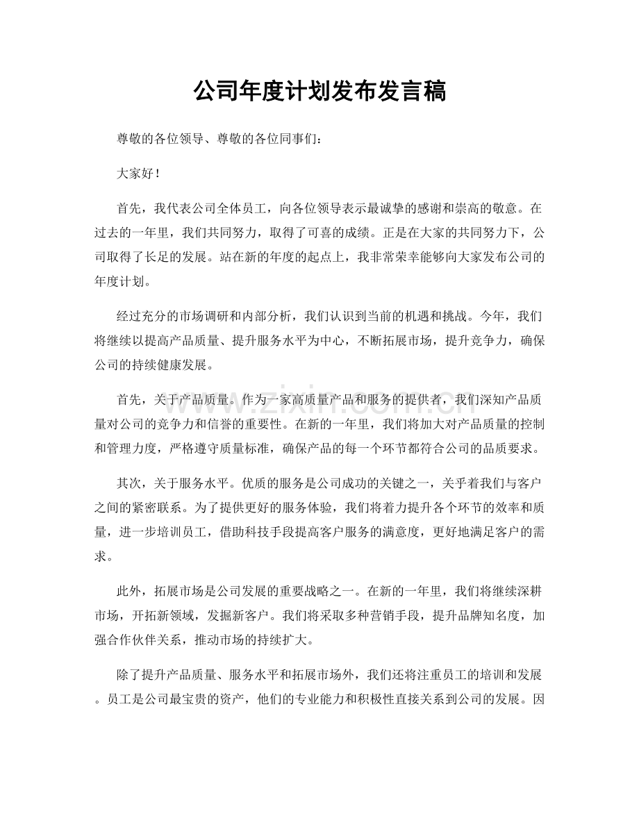 公司年度计划发布发言稿.docx_第1页