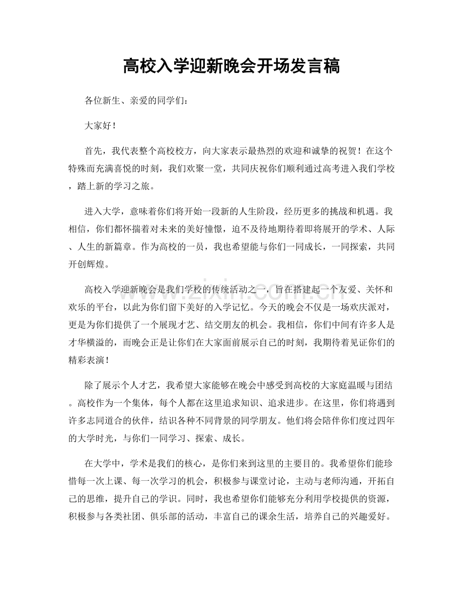 高校入学迎新晚会开场发言稿.docx_第1页