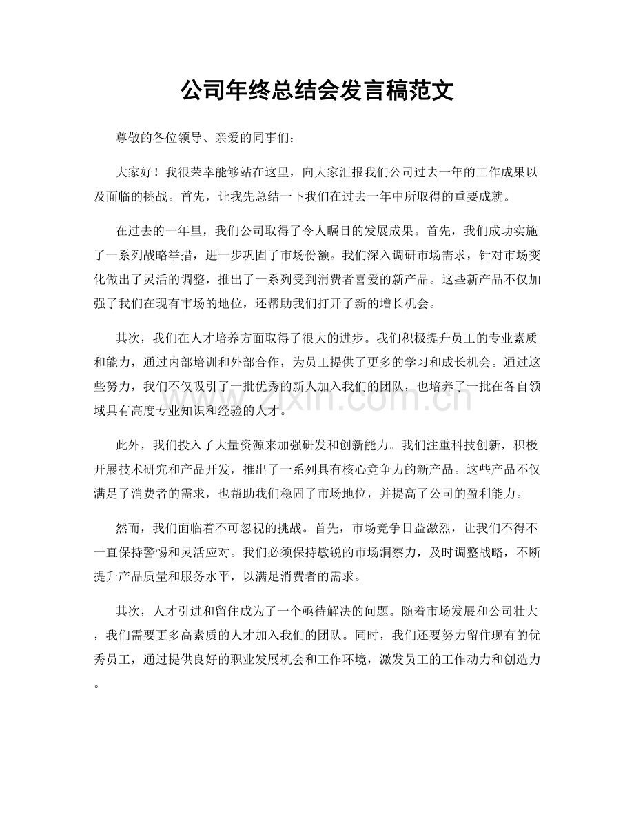 公司年终总结会发言稿范文.docx_第1页