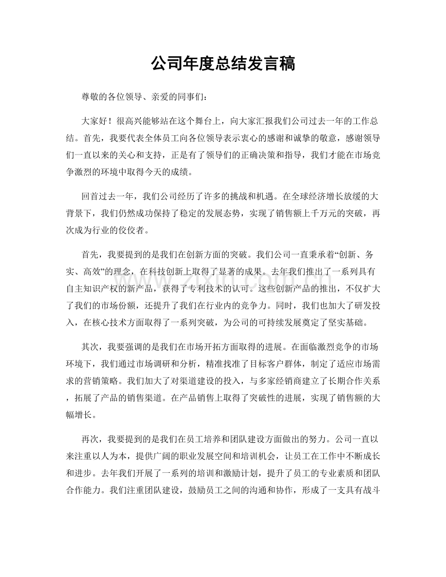 公司年度总结发言稿.docx_第1页