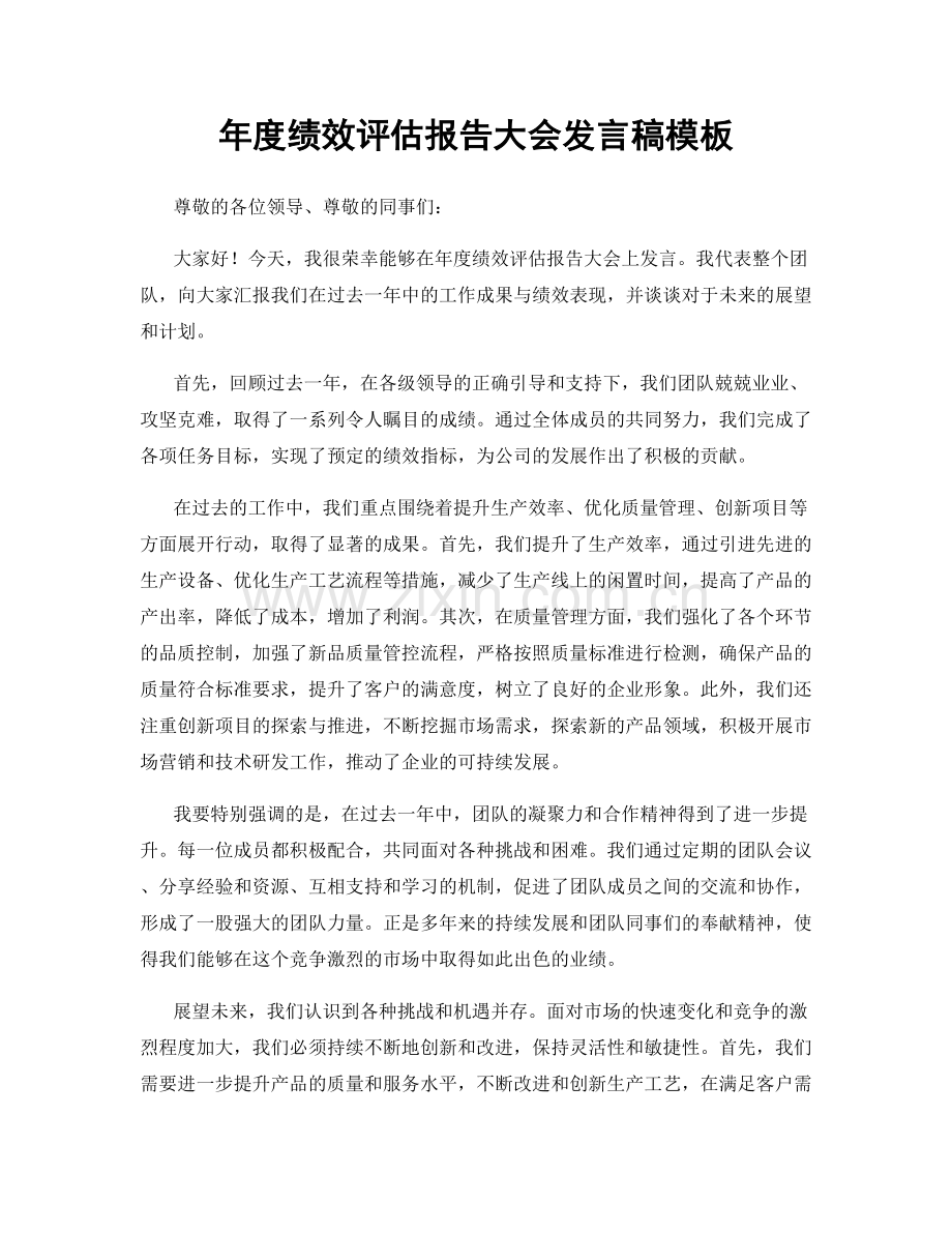 年度绩效评估报告大会发言稿模板.docx_第1页