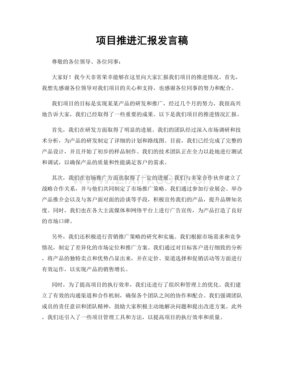 项目推进汇报发言稿.docx_第1页