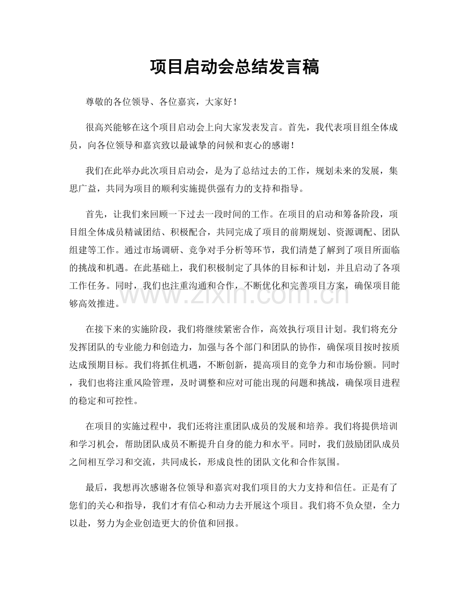 项目启动会总结发言稿.docx_第1页