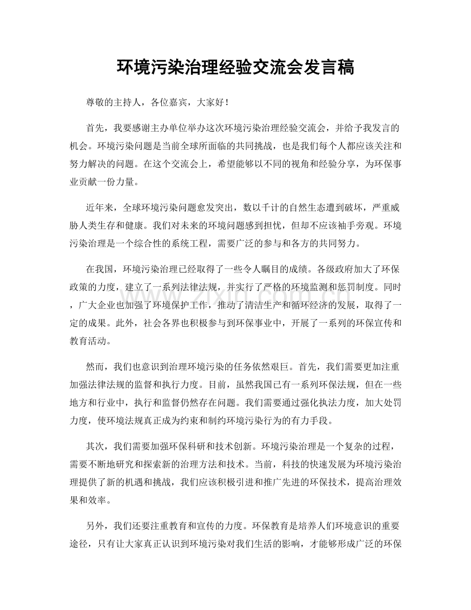 环境污染治理经验交流会发言稿.docx_第1页