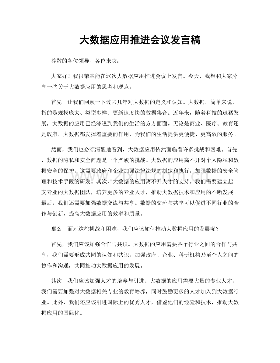 大数据应用推进会议发言稿.docx_第1页