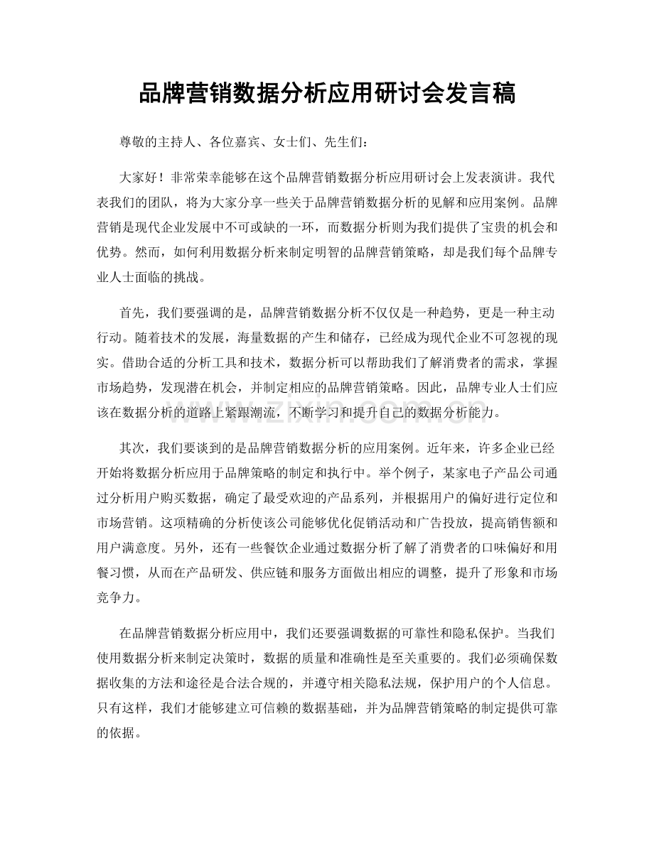 品牌营销数据分析应用研讨会发言稿.docx_第1页