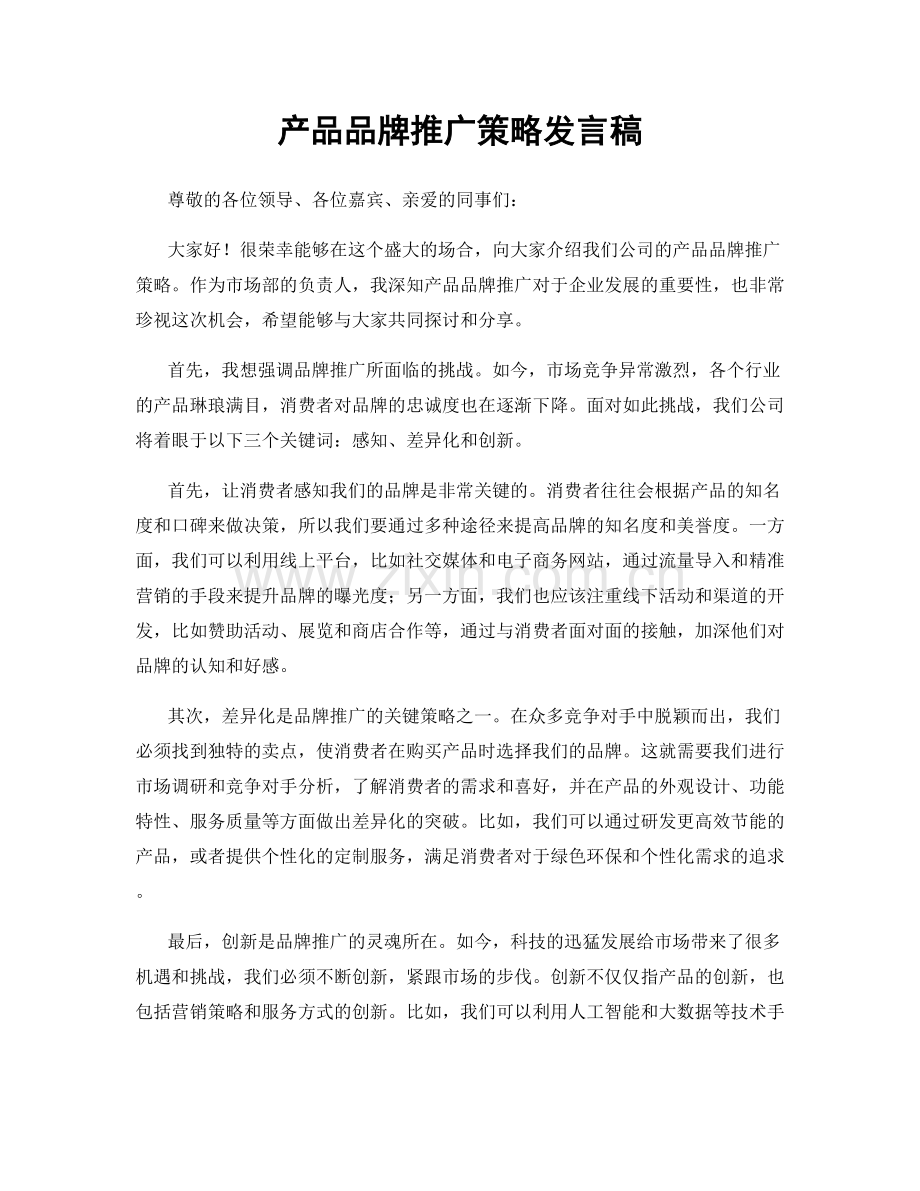 产品品牌推广策略发言稿.docx_第1页