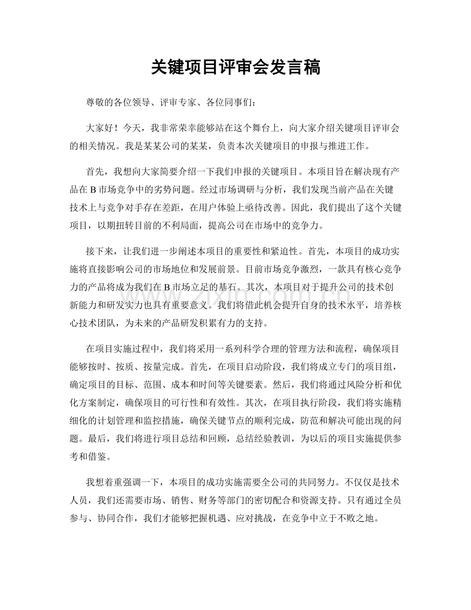 关键项目评审会发言稿.docx_第1页