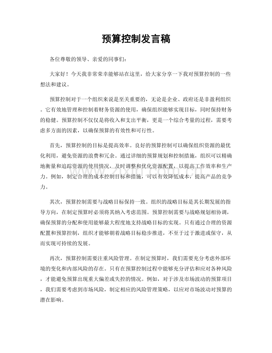 预算控制发言稿.docx_第1页