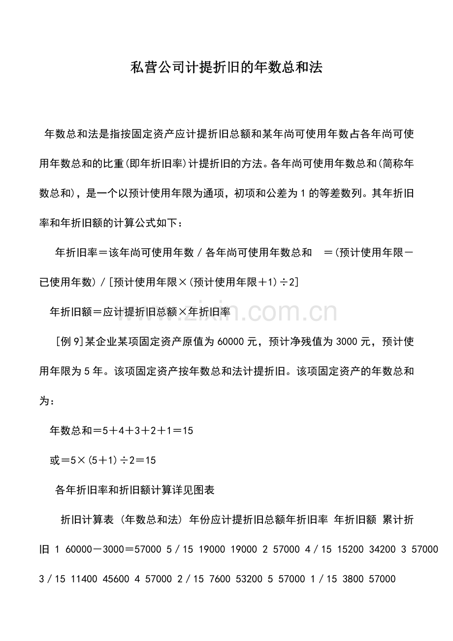 会计实务：私营公司计提折旧的年数总和法.doc_第1页