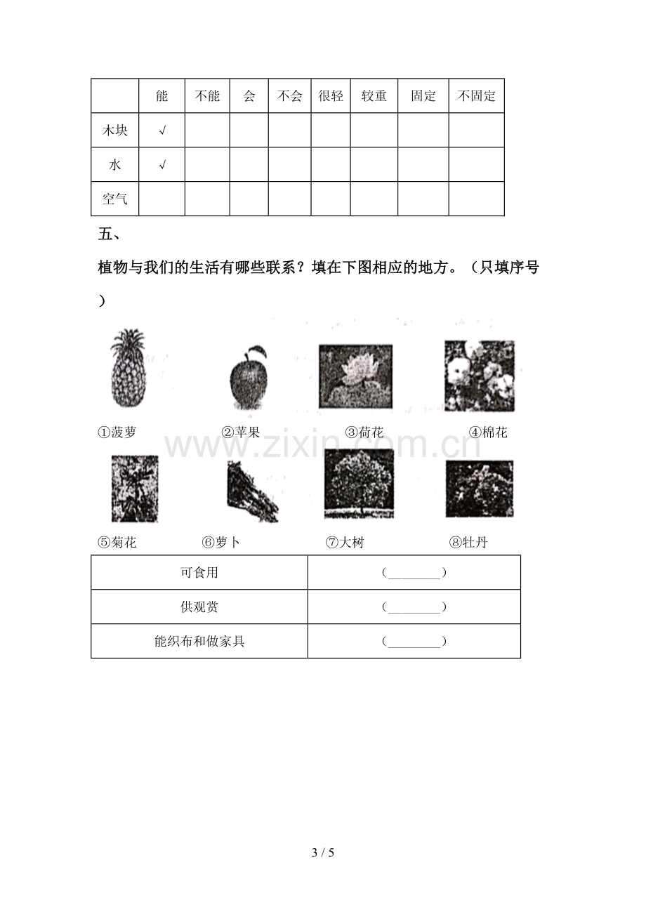 2022-2023年人教版一年级科学下册期中考试题(学生专用).doc_第3页