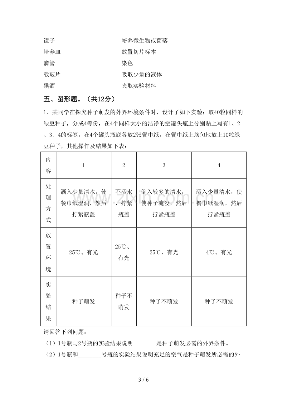 教科版六年级科学下册期中测试卷及答案2.doc_第3页