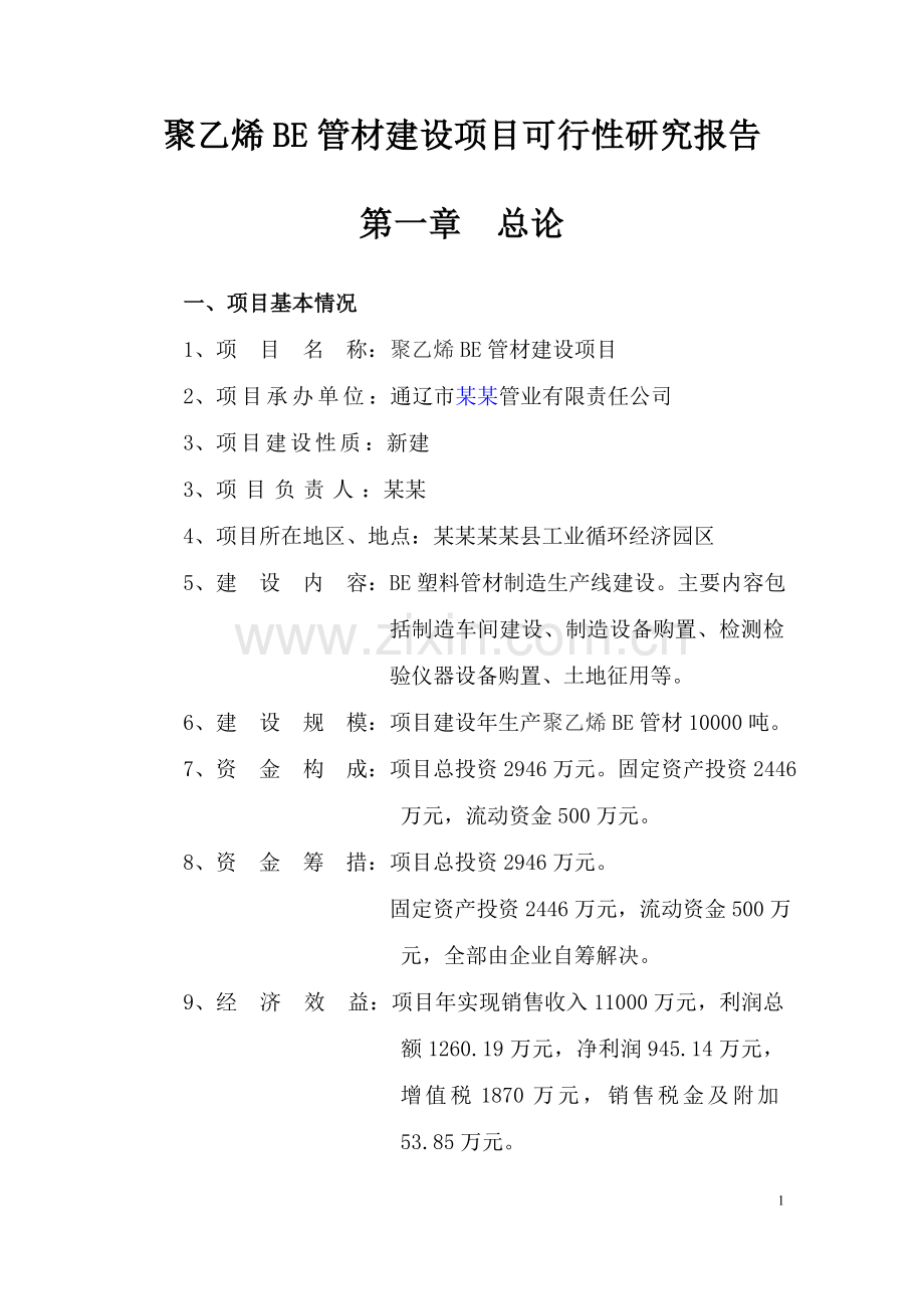 聚乙烯be管材项目可行性分析报告修改稿.doc_第1页