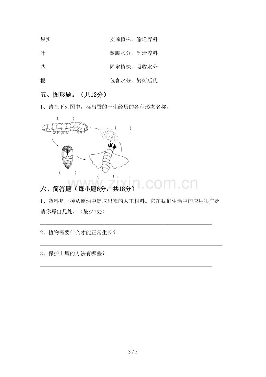 苏教版三年级科学下册期中测试卷及答案.doc_第3页