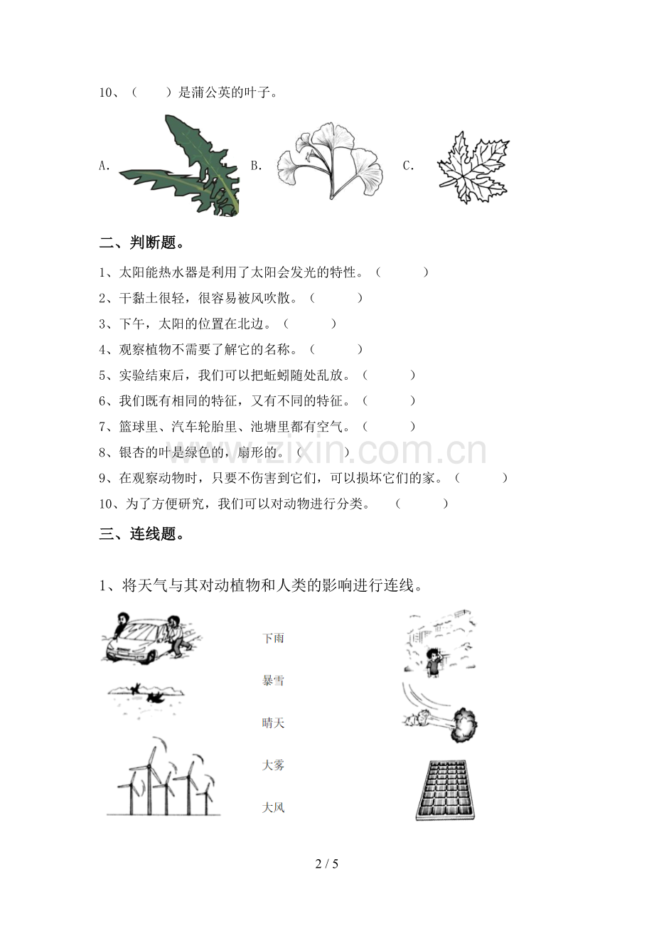 新教科版一年级科学下册期中考试卷及答案.doc_第2页