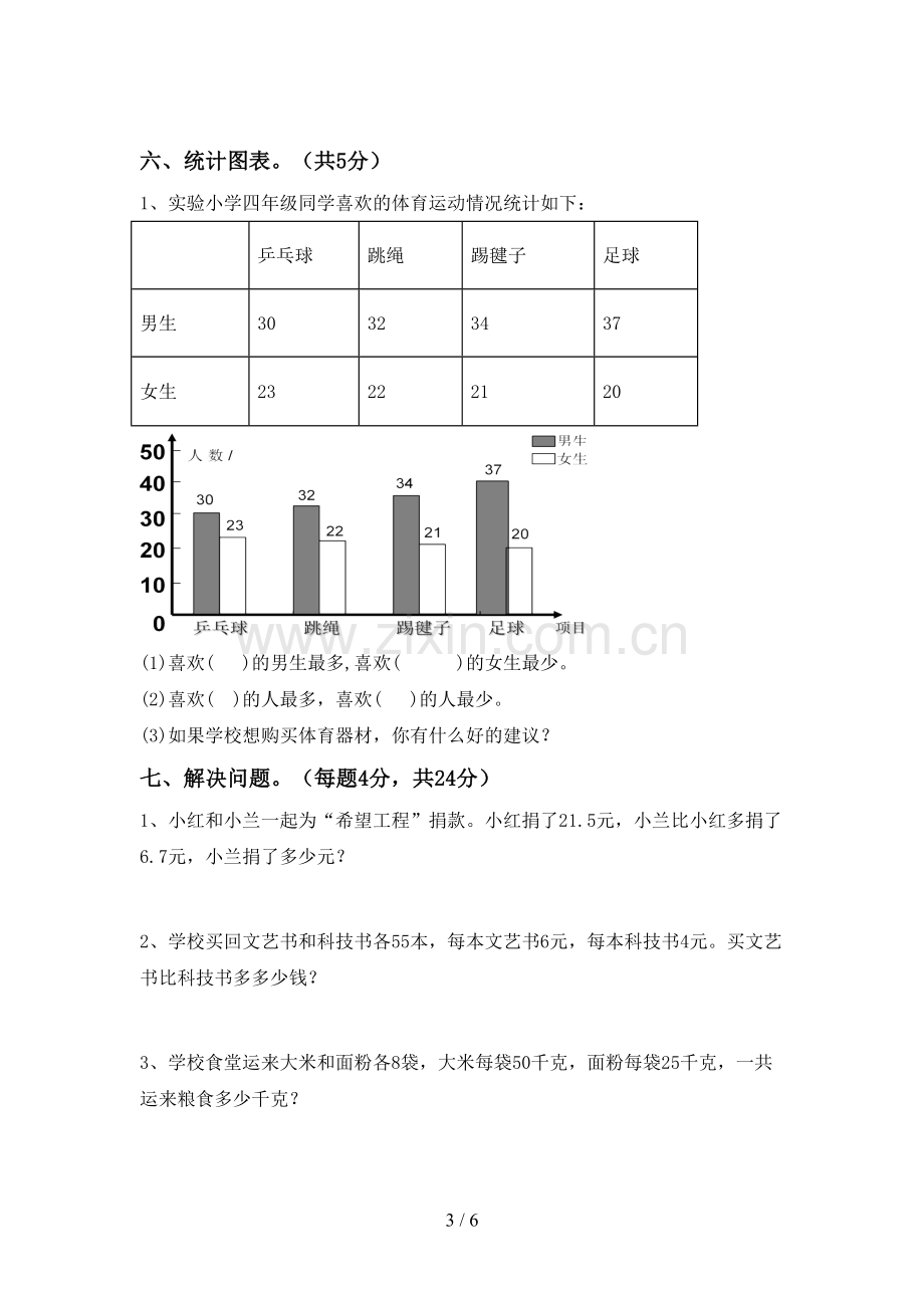 部编人教版四年级数学下册期中试卷及答案(1).doc_第3页