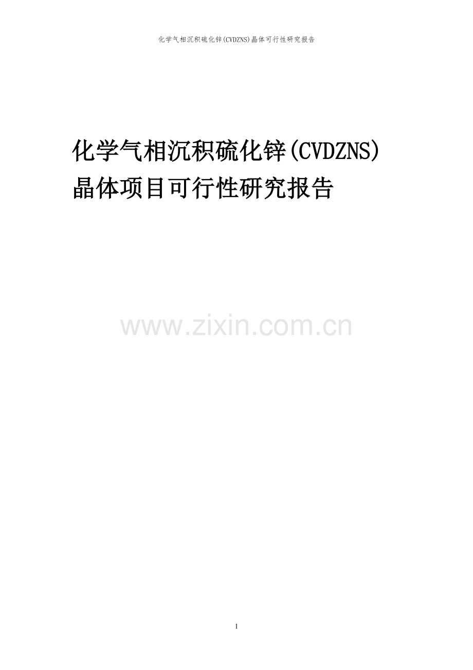 2023年化学气相沉积硫化锌(CVDZNS)晶体项目可行性研究报告.docx_第1页