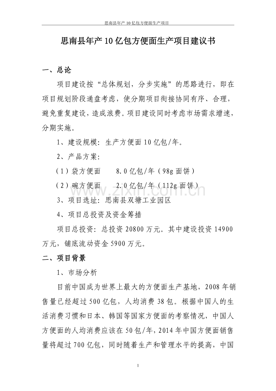 思南县年产10亿包方便面生产项目可行性论证报告.doc_第3页