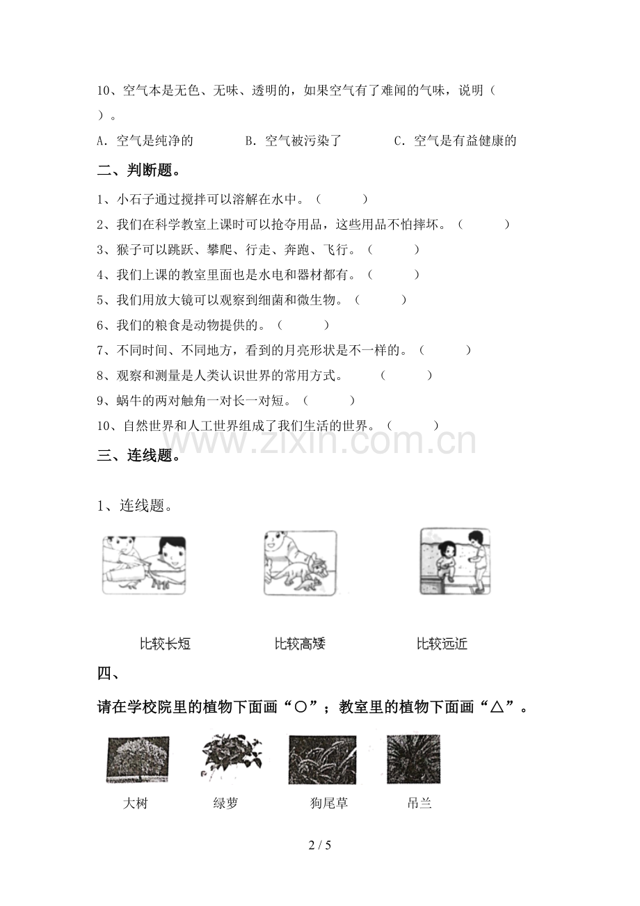 2023年人教版一年级科学下册期中试卷(附答案).doc_第2页