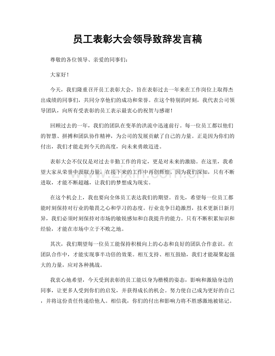 员工表彰大会领导致辞发言稿.docx_第1页