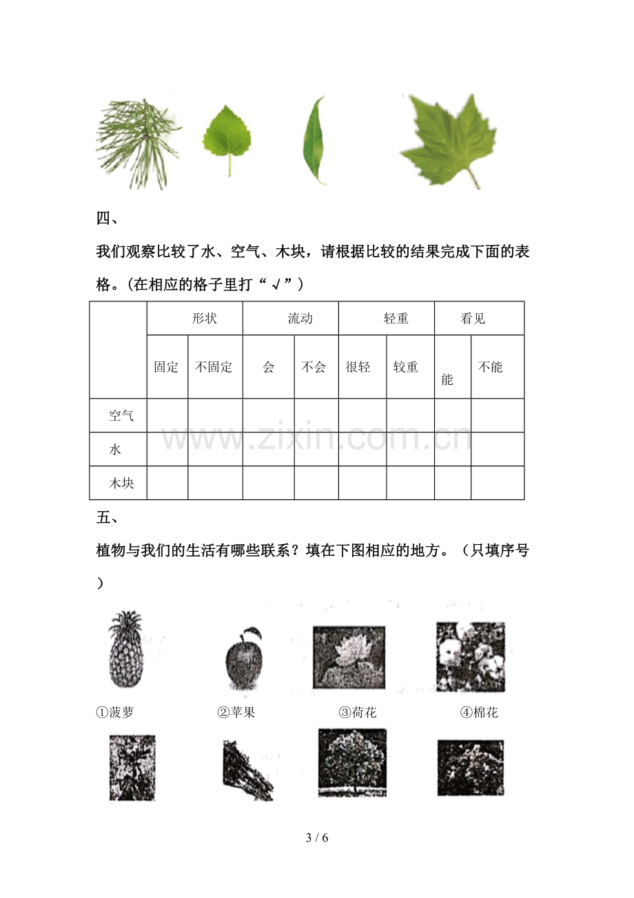 一年级科学下册期中考试卷及答案【1套】.doc_第3页