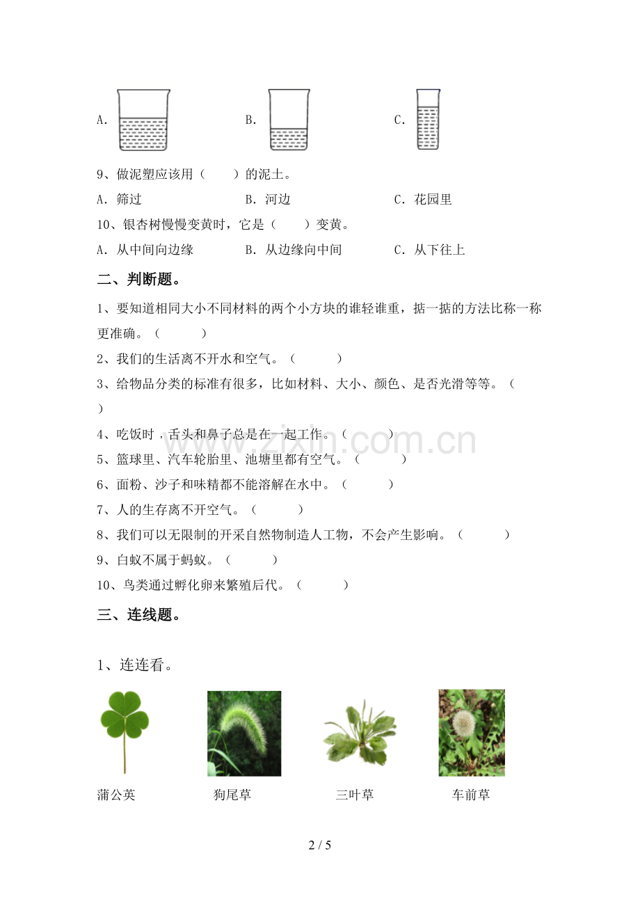 新教科版一年级科学下册期中考试卷及答案【精选】.doc_第2页