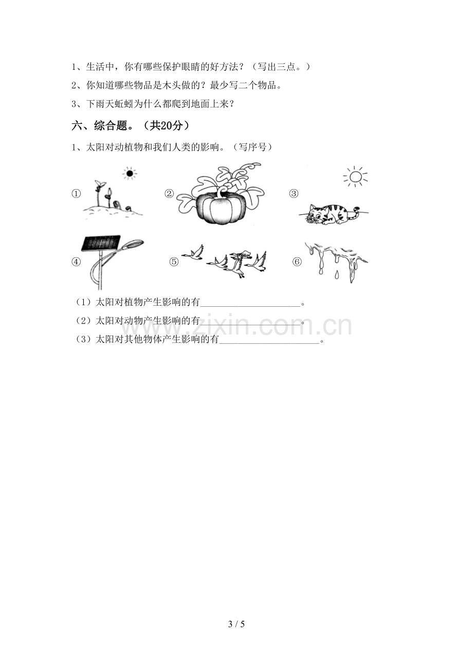 2023年教科版二年级科学下册期中考试题(全面).doc_第3页