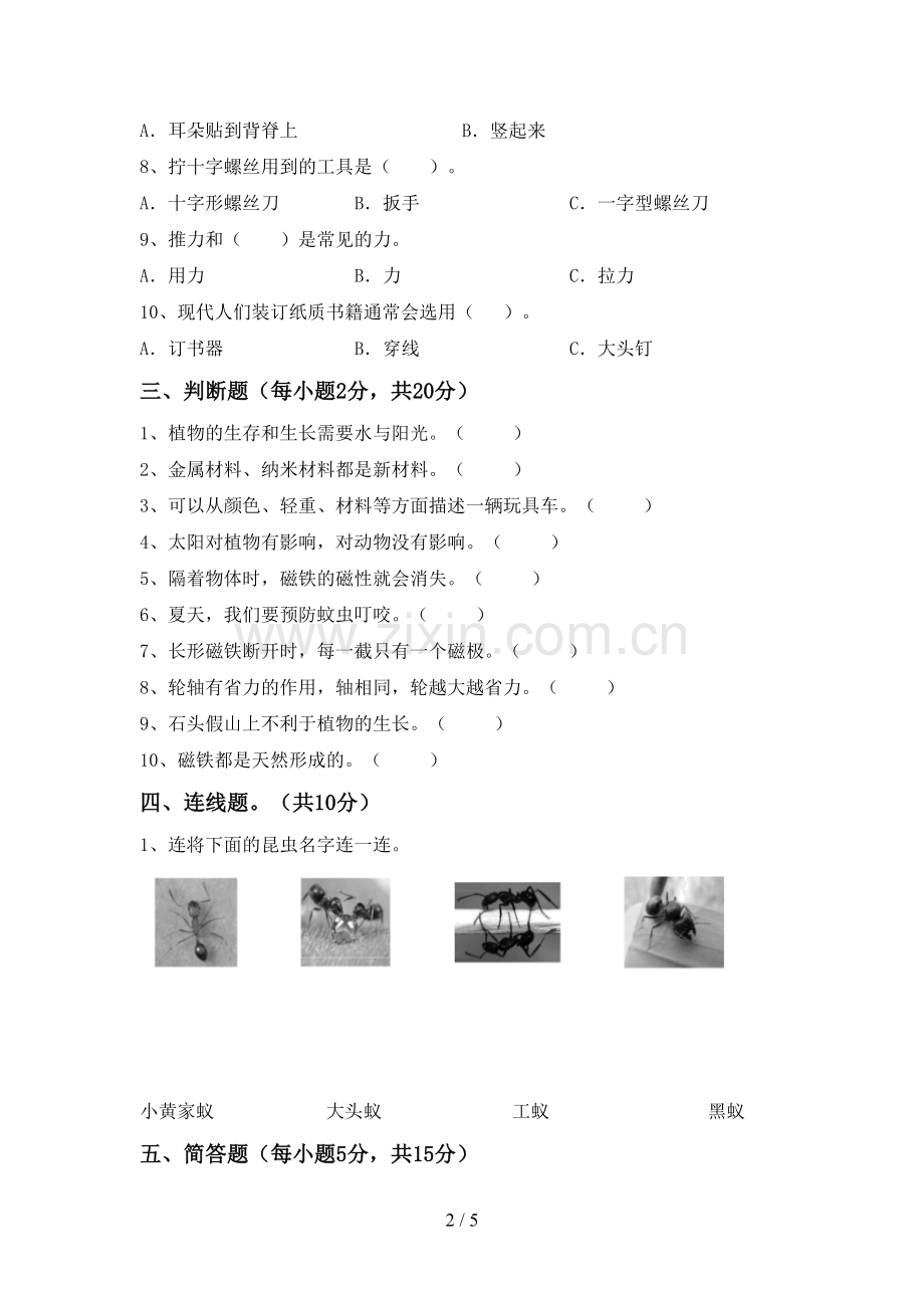 新教科版二年级科学下册期中考试卷【带答案】.doc_第2页