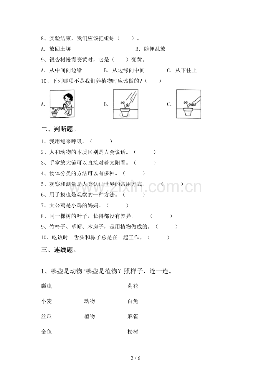 新人教版一年级科学下册期中考试卷及答案下载.doc_第2页