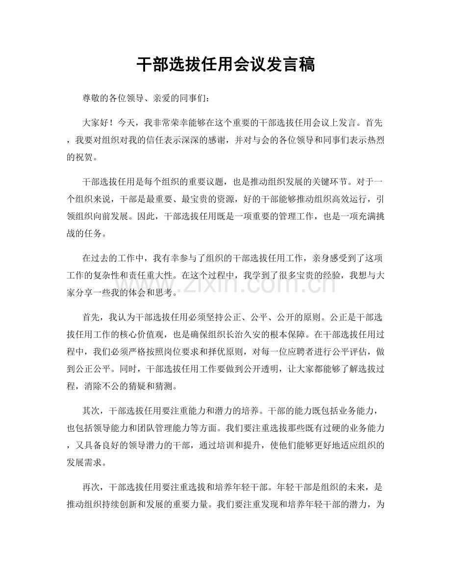 干部选拔任用会议发言稿.docx_第1页