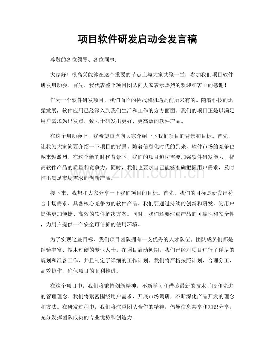 项目软件研发启动会发言稿.docx_第1页