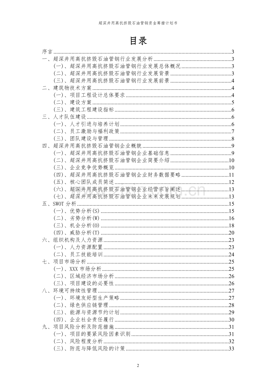 2024年超深井用高抗挤毁石油管钢项目资金筹措计划书.docx_第2页