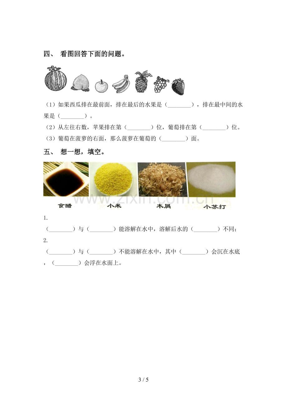 2022-2023年教科版一年级科学下册期中测试卷(新版).doc_第3页