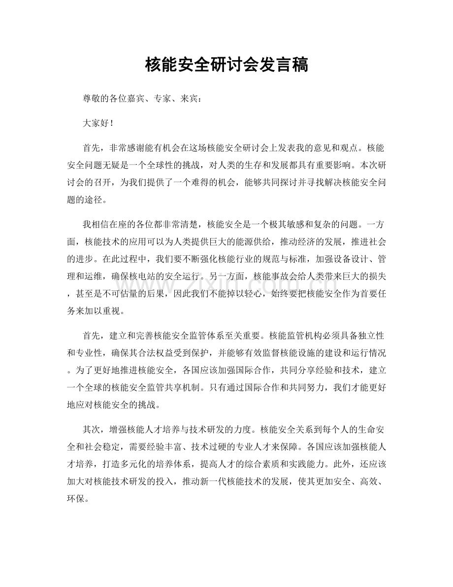 核能安全研讨会发言稿.docx_第1页