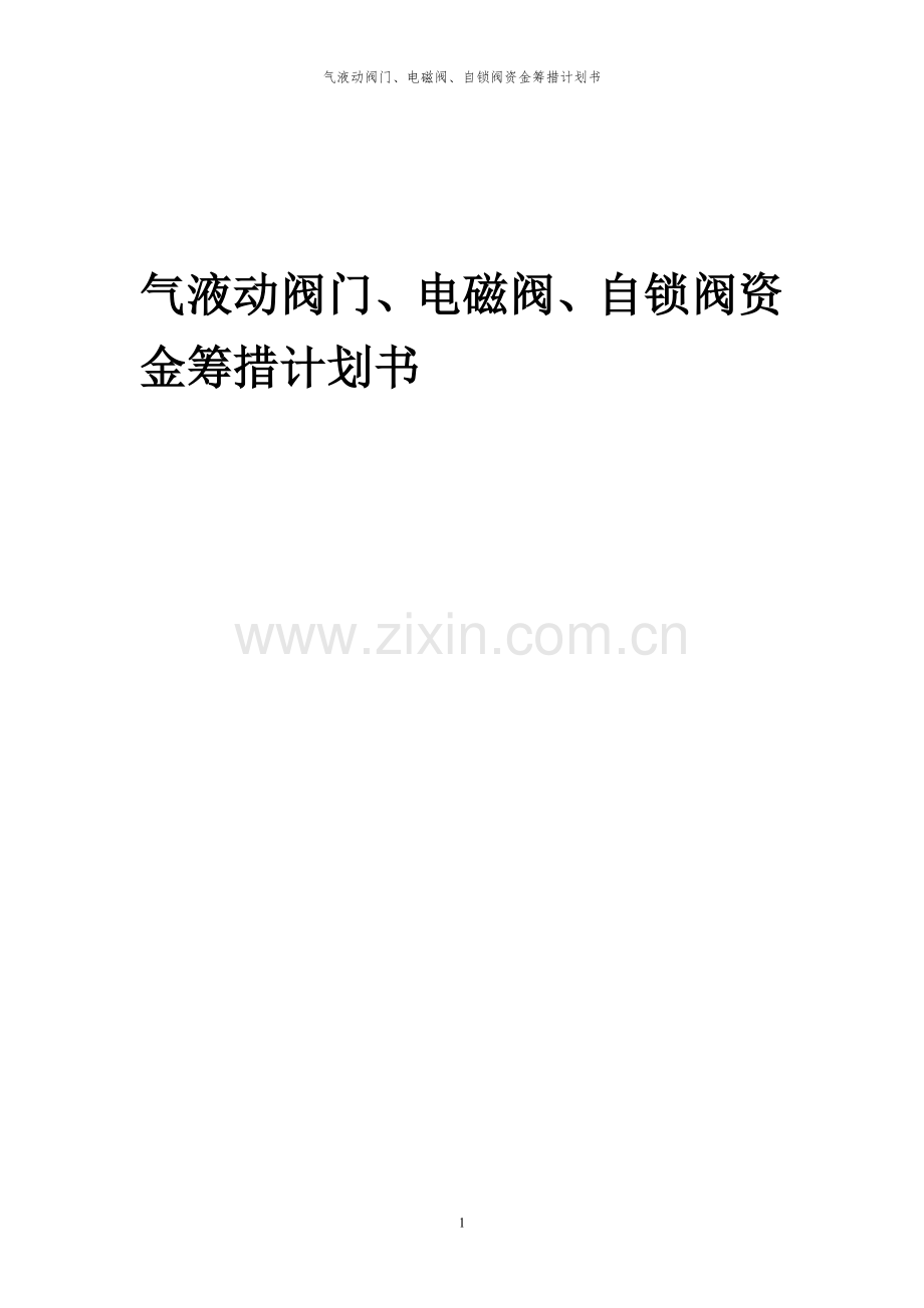 2024年气液动阀门、电磁阀、自锁阀项目资金筹措计划书.docx_第1页