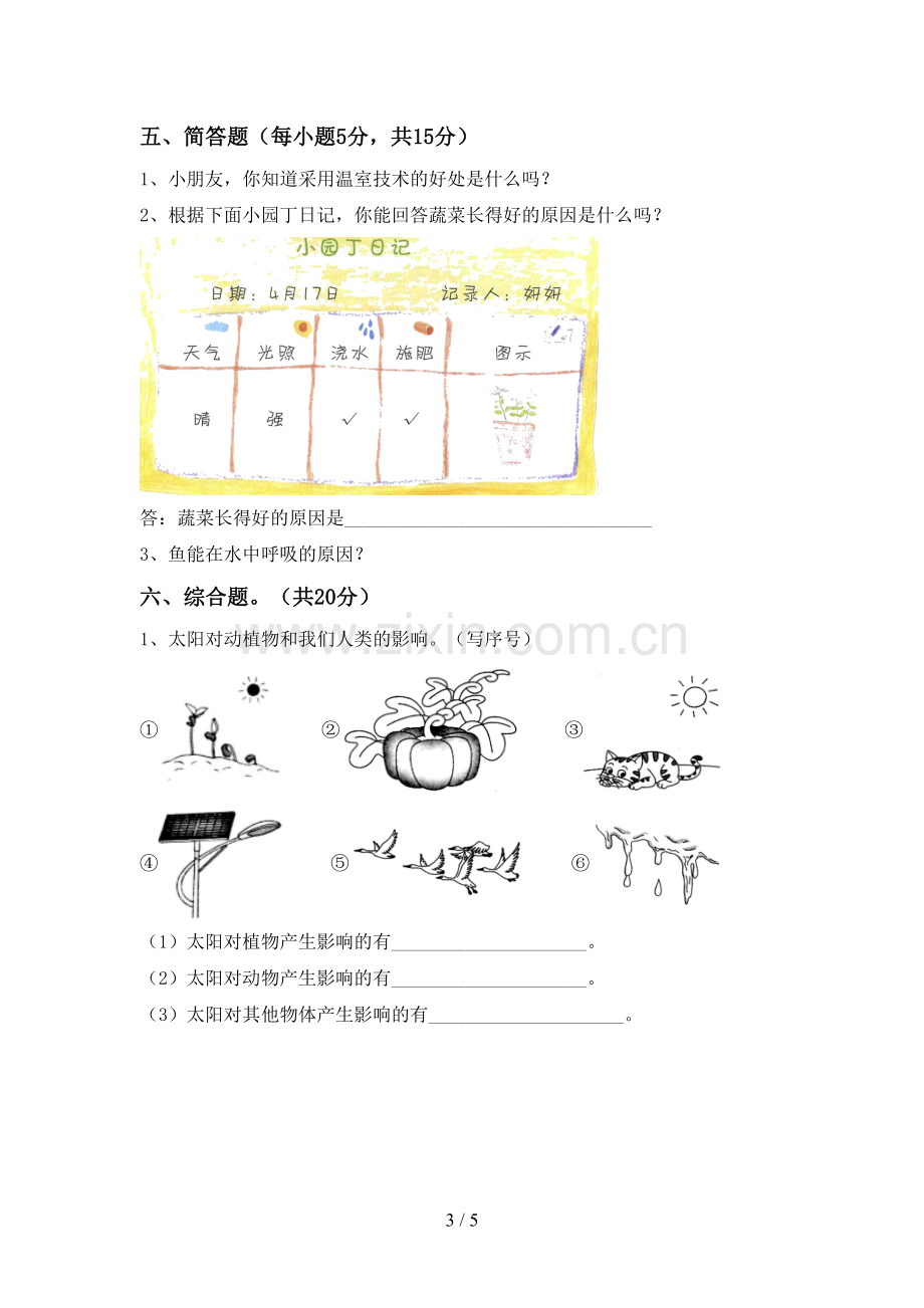 2022-2023年人教版二年级科学下册期中考试题(真题).doc_第3页