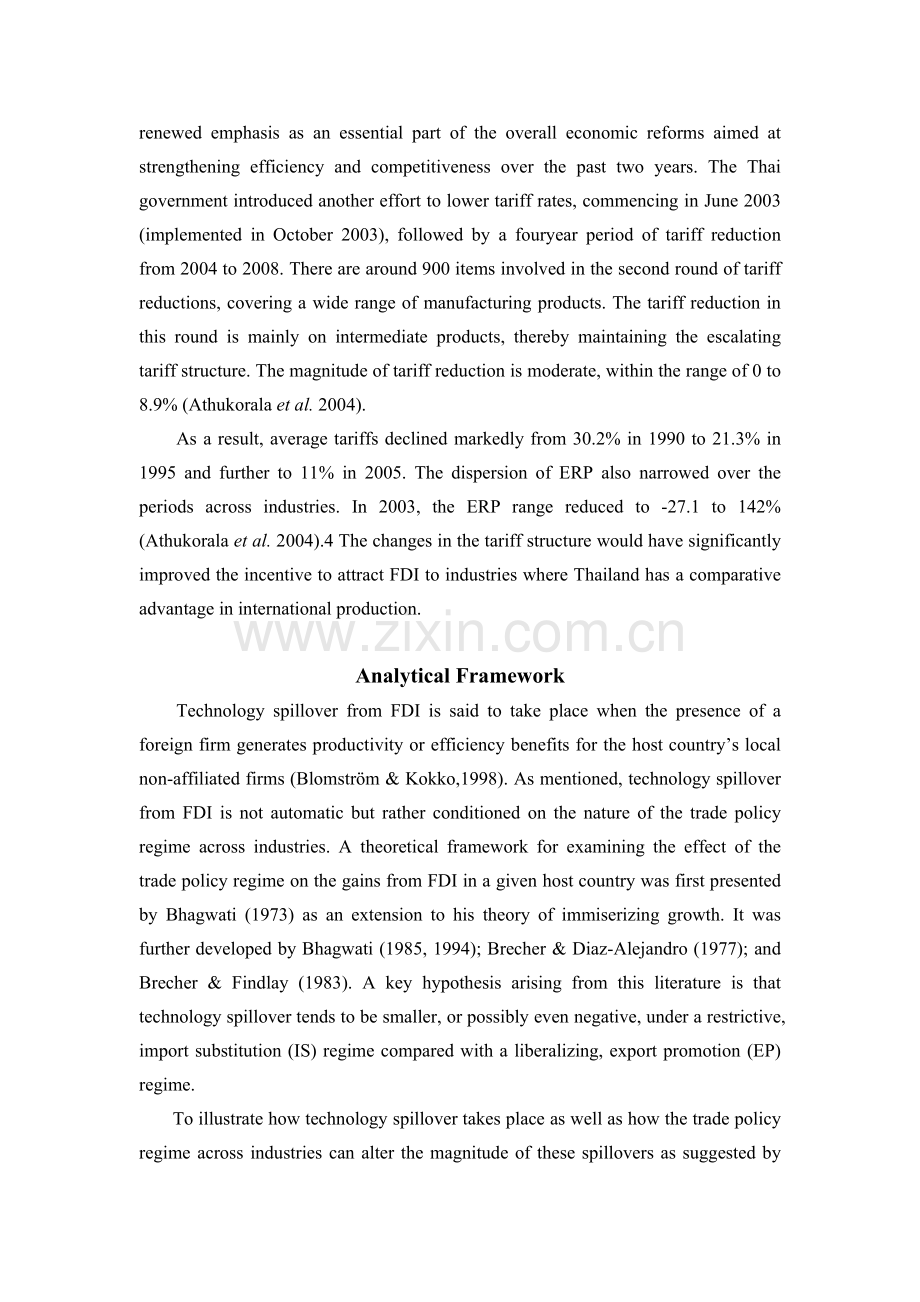 外商直接投资和技术溢出泰国制造业的一个跨行业分析外文翻译.doc_第3页