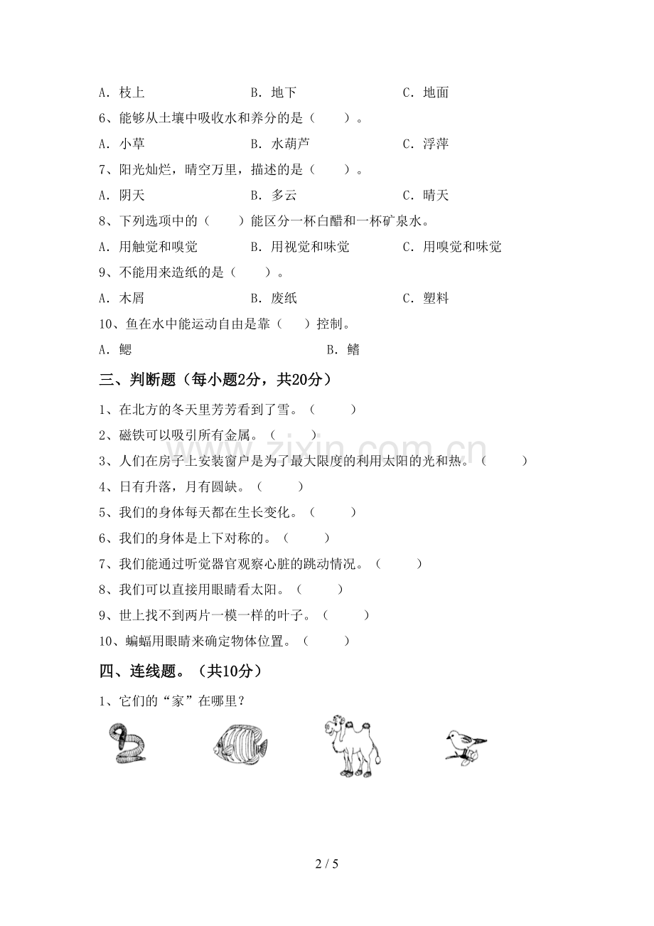 2022-2023年教科版二年级科学下册期中考试题.doc_第2页