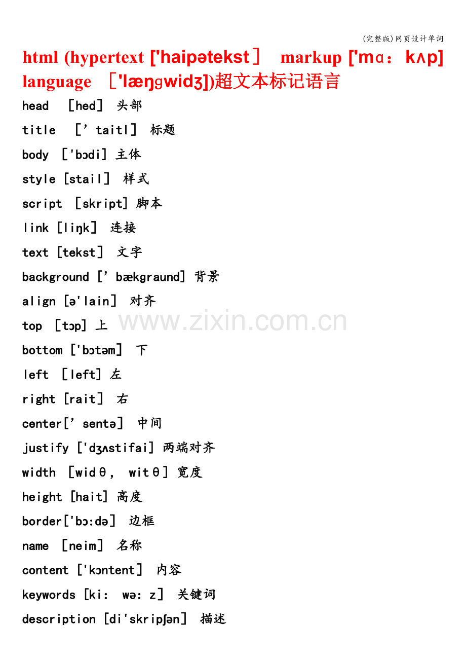 网页设计单词.doc_第1页