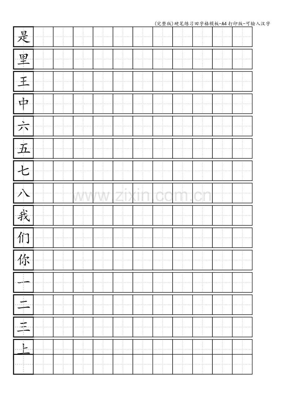 硬笔练习田字格模板-A4打印版-可输入汉字.doc_第1页