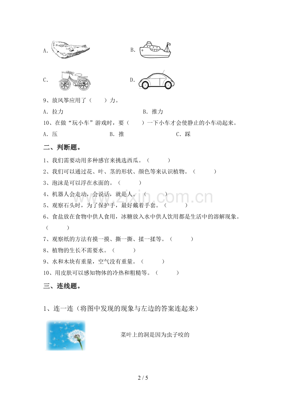 新教科版一年级科学下册期中考试卷.doc_第2页