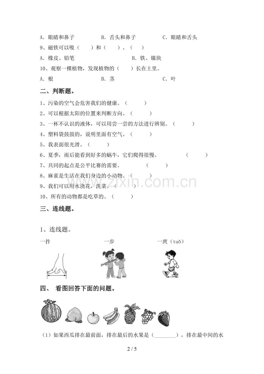 2022-2023年教科版一年级科学下册期中试卷.doc_第2页