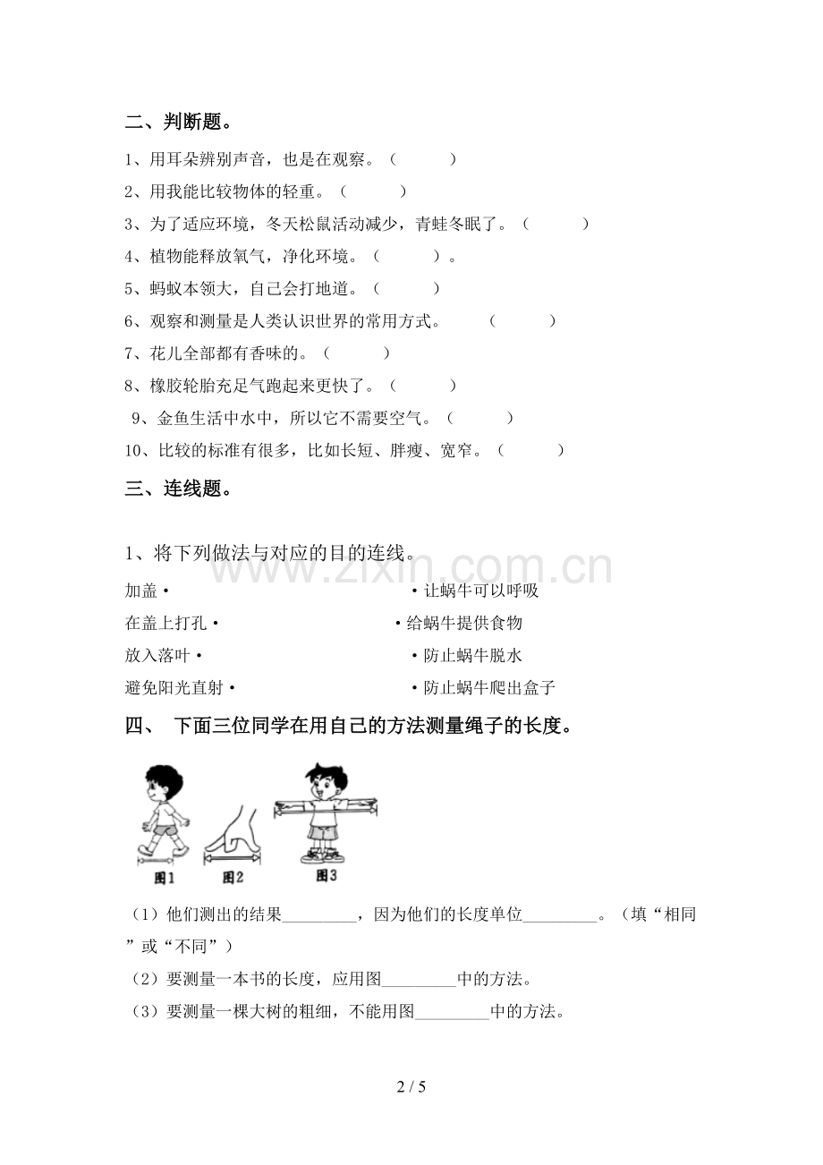 新教科版一年级科学下册期中测试卷及答案【真题】.doc_第2页