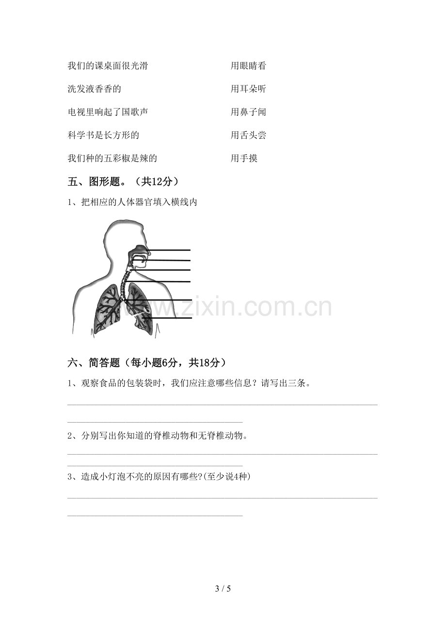 新人教版四年级科学下册期中考试题(带答案).doc_第3页