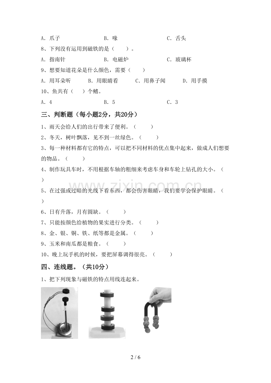 二年级科学下册期中考试题(A4打印版).doc_第2页